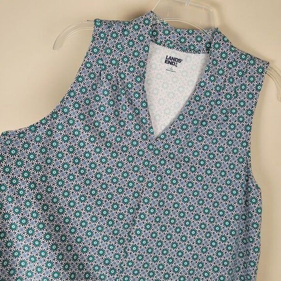 Lands' End Geometric Floral Soft Cotton Modal Stretch Tank Top Green Blue Size L - Picture 7 of 12